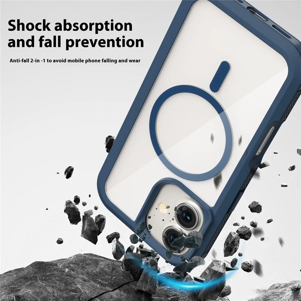 For iPhone 16 Magnetic Case Translucent Detachable 2 in 1 TPU + PC Shockproof Phone Cover - Dark Blue - 4