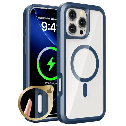 For iPhone 16 Pro Magnetic Case Translucent Detachable 2 in 1 TPU + PC Shockproof Phone Cover - Dark Blue - 1