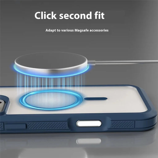 For iPhone 16 Pro Magnetic Case Translucent Detachable 2 in 1 TPU + PC Shockproof Phone Cover - Dark Blue - 2