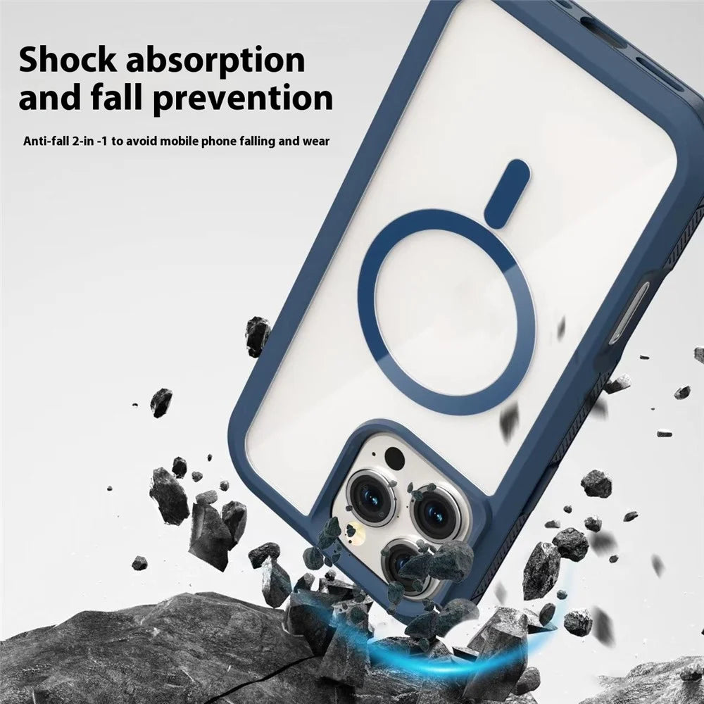 For iPhone 16 Pro Magnetic Case Translucent Detachable 2 in 1 TPU + PC Shockproof Phone Cover - Dark Blue - 3