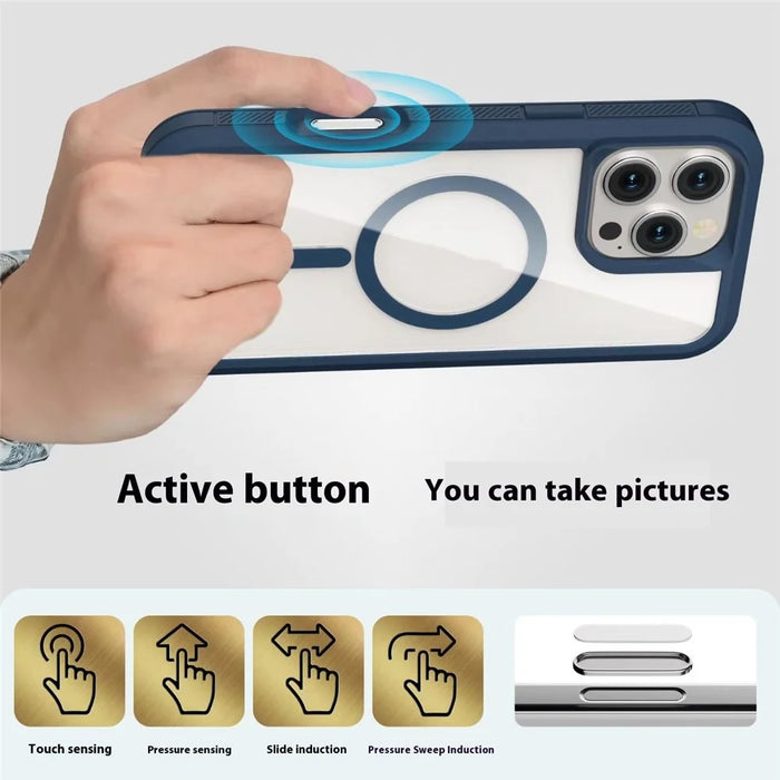 For iPhone 16 Pro Magnetic Case Translucent Detachable 2 in 1 TPU + PC Shockproof Phone Cover - Dark Blue - 4