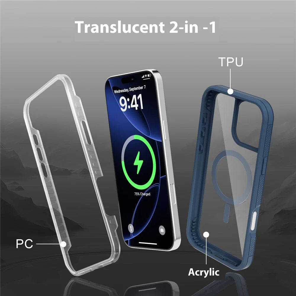 For iPhone 16 Pro Magnetic Case Translucent Detachable 2 in 1 TPU + PC Shockproof Phone Cover - Dark Blue - 5