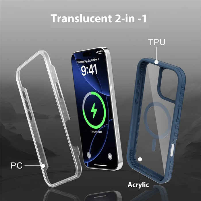 For iPhone 16 Pro Magnetic Case Translucent Detachable 2 in 1 TPU + PC Shockproof Phone Cover - Dark Blue - 5