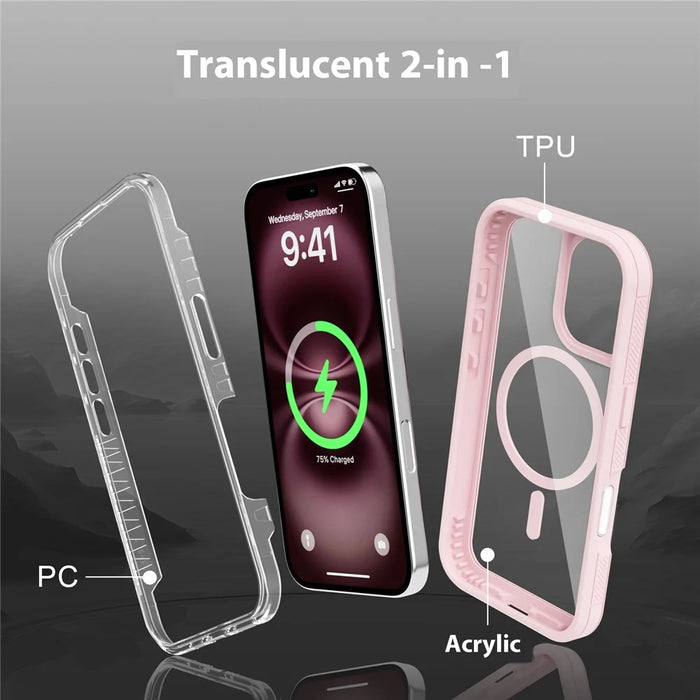 For iPhone 16 Plus Magnetic Case Translucent Detachable 2 in 1 TPU + PC Shockproof Phone Cover - Pink - 5