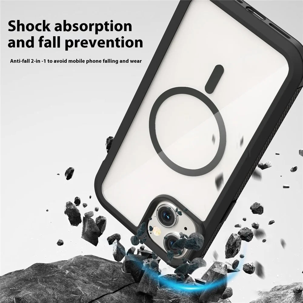 For iPhone 15 Magnetic Case Translucent Detachable 2 in 1 TPU + PC Shockproof Phone Cover - Black - 3