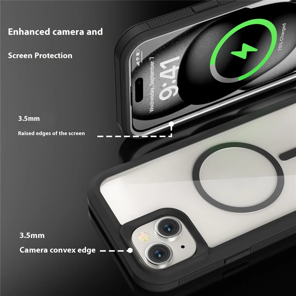 For iPhone 15 Magnetic Case Translucent Detachable 2 in 1 TPU + PC Shockproof Phone Cover - Black - 4