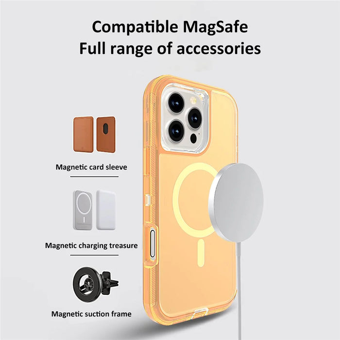 For iPhone 16 Pro Max Case Compatible with MagSafe Shockproof TPU + PC Phone Back Cover - Transparent Gold - 3