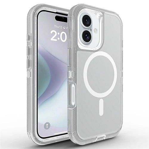 For iPhone 16 Plus Case Compatible with MagSafe Shockproof TPU + PC Phone Back Cover - Transparent Grey - 1