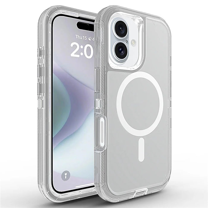 For iPhone 16 Plus Case Compatible with MagSafe Shockproof TPU + PC Phone Back Cover - Transparent Grey - 1