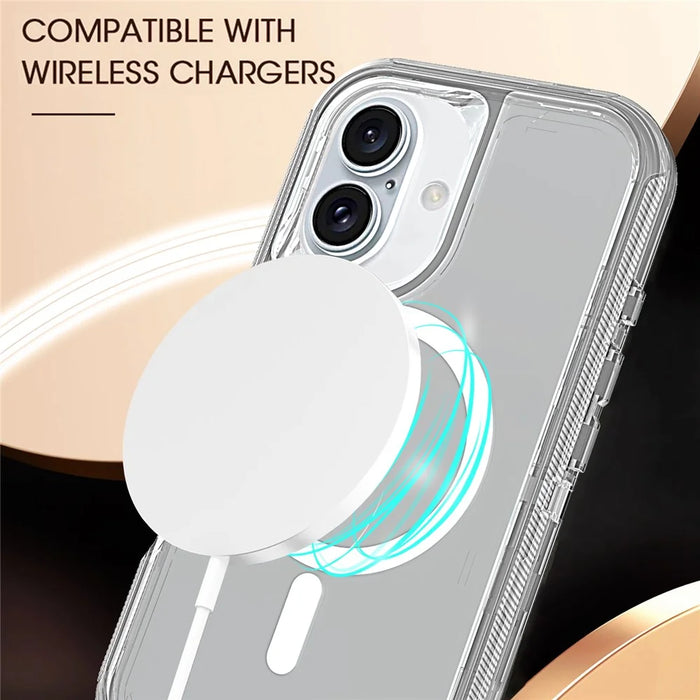 For iPhone 16 Plus Case Compatible with MagSafe Shockproof TPU + PC Phone Back Cover - Transparent Grey - 3