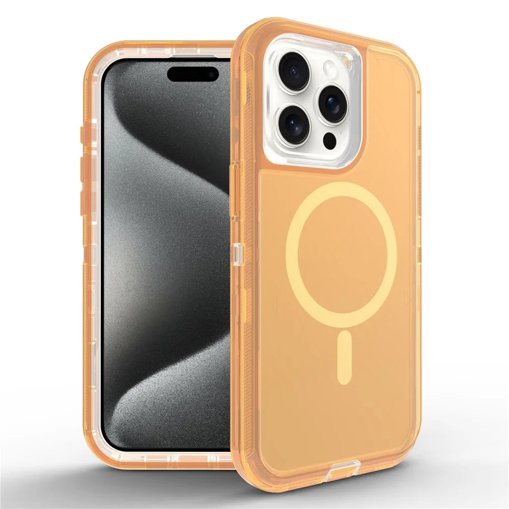For iPhone 15 Pro Case Compatible with MagSafe Shockproof TPU + PC Phone Back Cover - Transparent Gold - 1