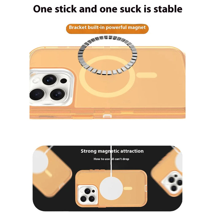 For iPhone 15 Pro Case Compatible with MagSafe Shockproof TPU + PC Phone Back Cover - Transparent Gold - 3