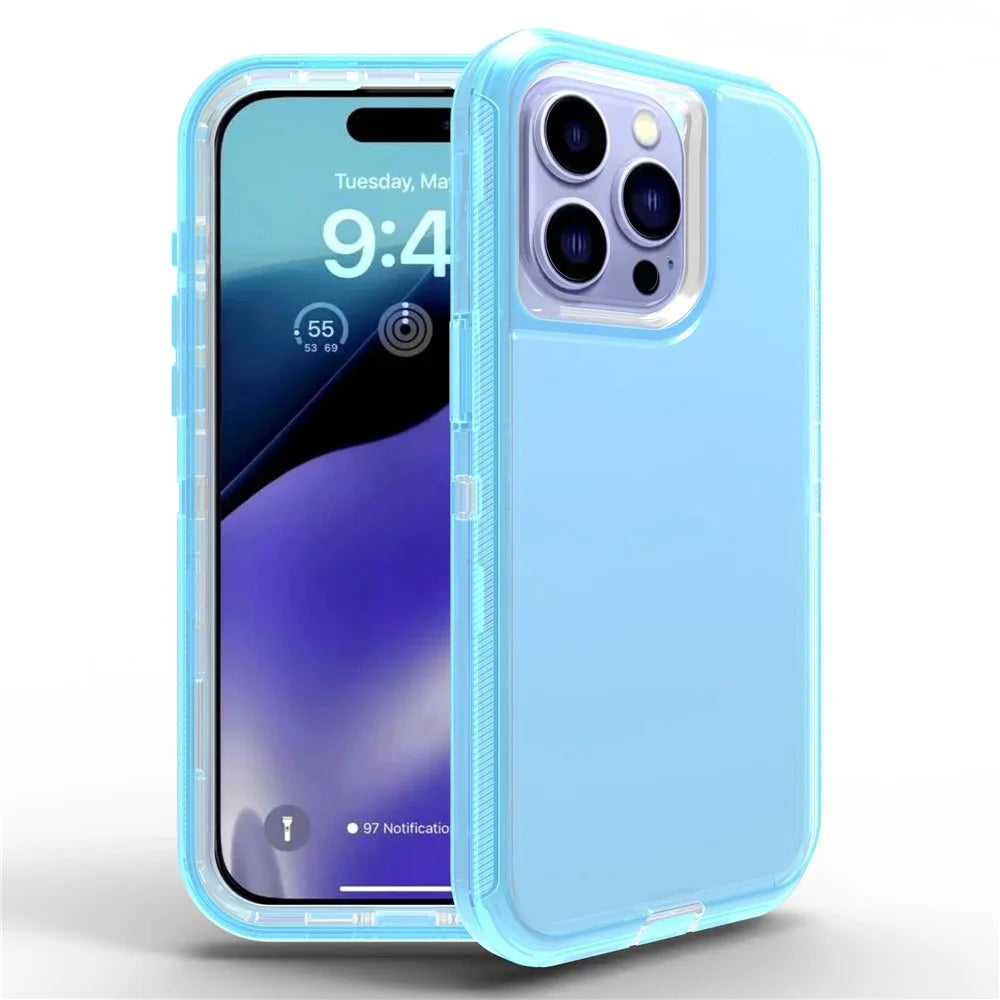 For iPhone 15 Pro Case 3 in 1 Detachable Shockproof TPU + PC Phone Back Cover - Transparent Blue - 1