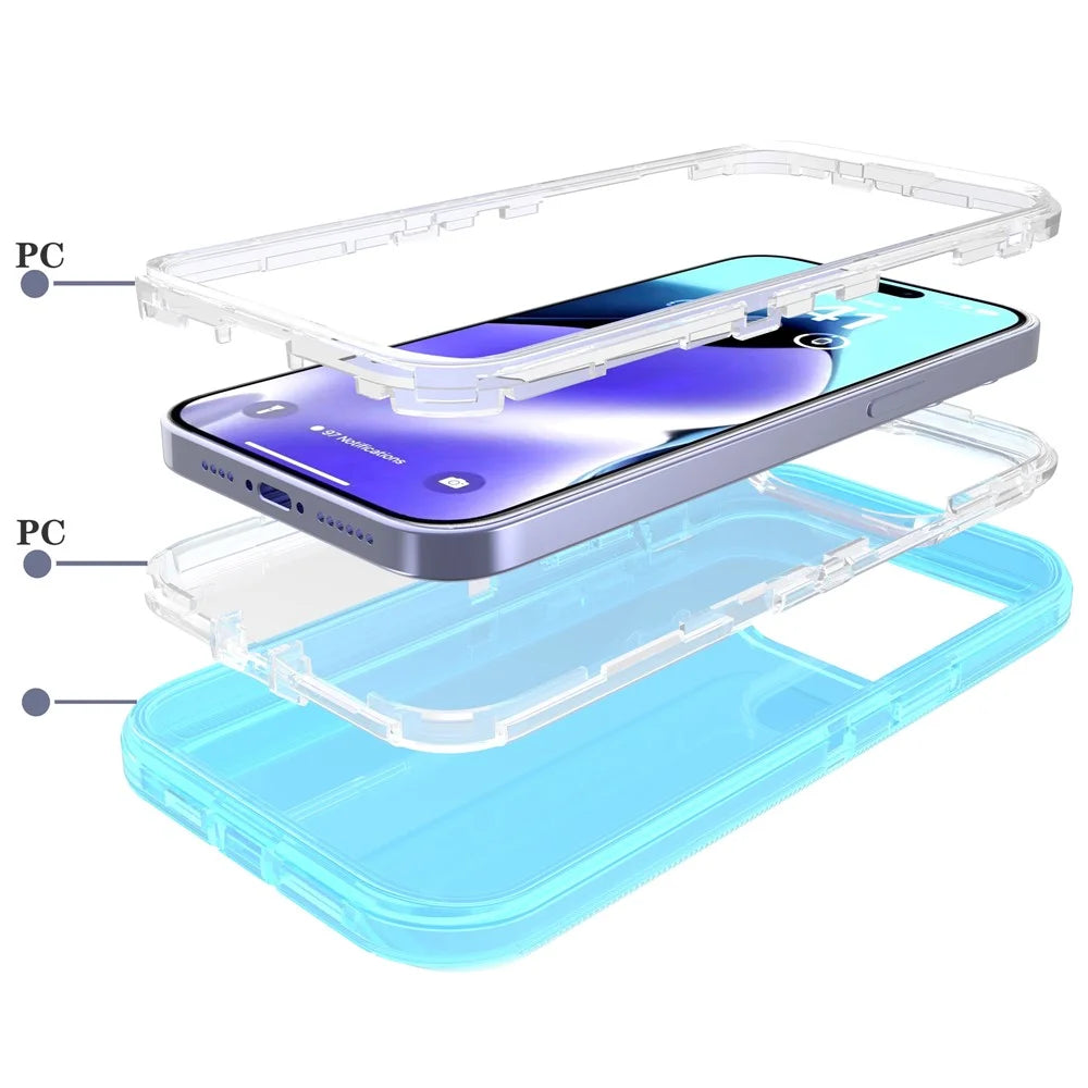 For iPhone 15 Pro Case 3 in 1 Detachable Shockproof TPU + PC Phone Back Cover - Transparent Blue - 2