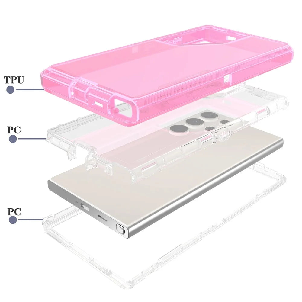 For Samsung Galaxy S25 Ultra Case 3 in 1 Detachable Shockproof TPU + PC Phone Back Cover - Transparent Red - 2