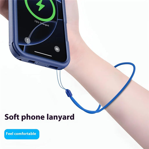 For iPhone 16 Pro Max Magnetic Case Lens Kickstand 3 in 1 Detachable TPU + PC Phone Back Cover with Lanyard - Dark Blue - 2
