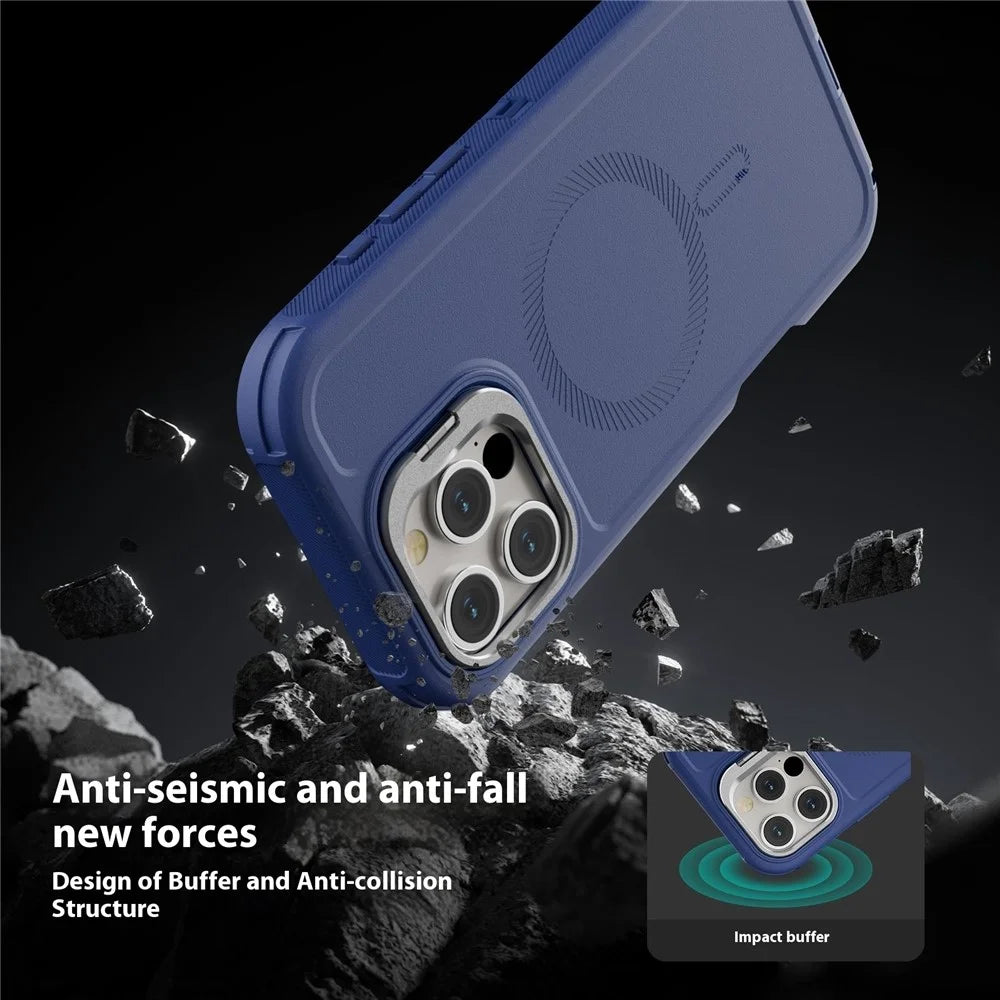 For iPhone 16 Pro Max Magnetic Case Lens Kickstand 3 in 1 Detachable TPU + PC Phone Back Cover with Lanyard - Dark Blue - 5