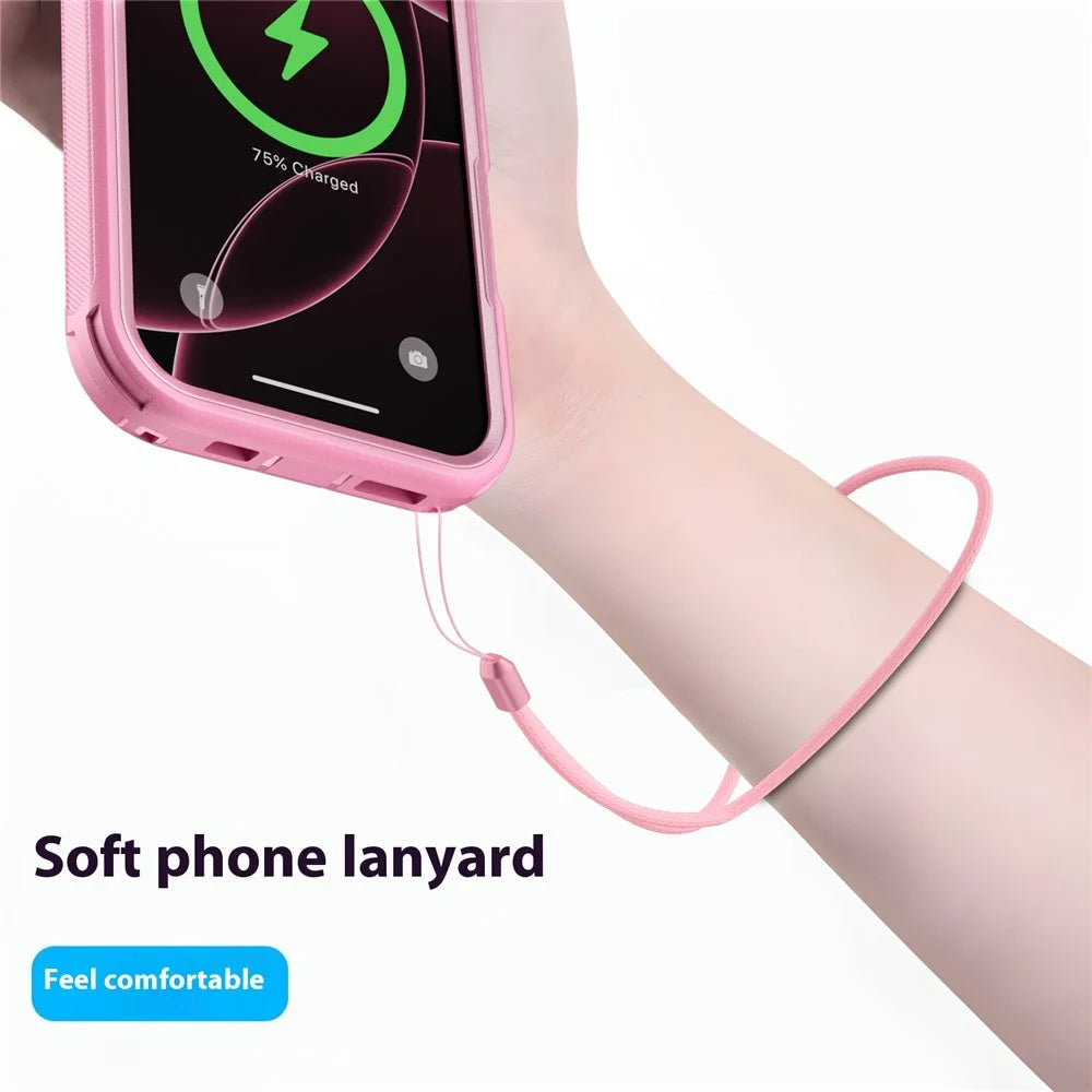 For iPhone 16 Pro Magnetic Case Lens Kickstand 3 in 1 Detachable TPU + PC Phone Back Cover with Lanyard - Pink - 2