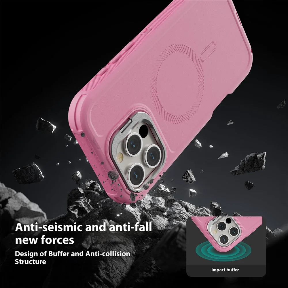 For iPhone 16 Pro Magnetic Case Lens Kickstand 3 in 1 Detachable TPU + PC Phone Back Cover with Lanyard - Pink - 5