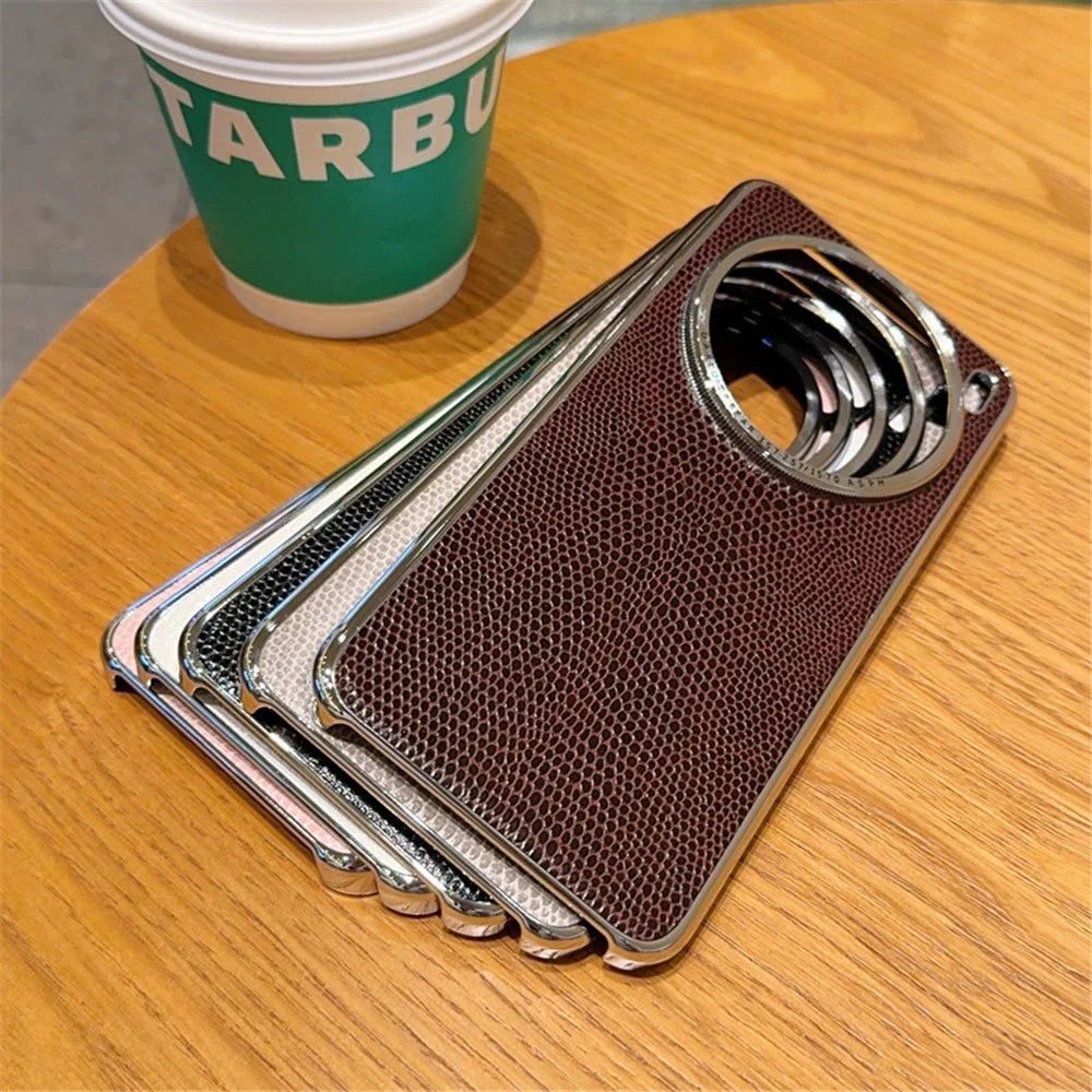 For vivo X200 Pro 5G Case Lizard Textured PU + PC Phone Back Cover Electroplating - White - 3