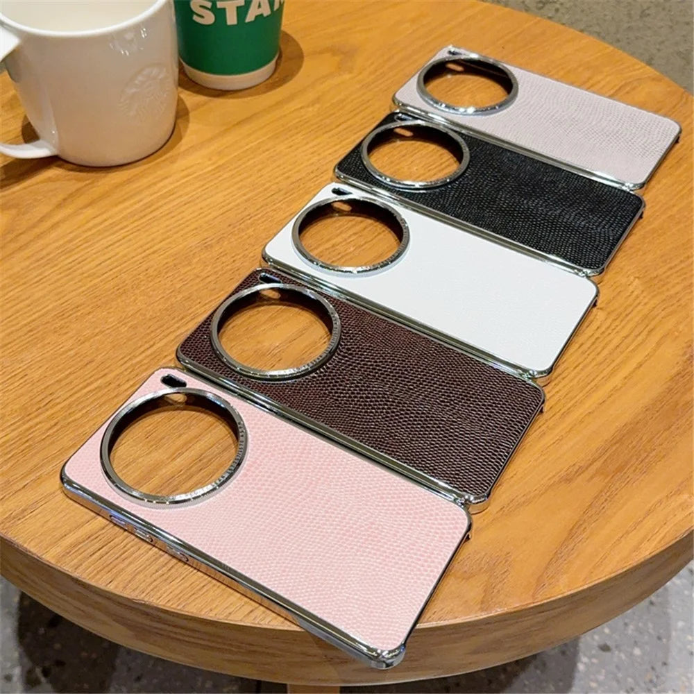 For vivo X200 Pro 5G Case Lizard Textured PU + PC Phone Back Cover Electroplating - White - 4