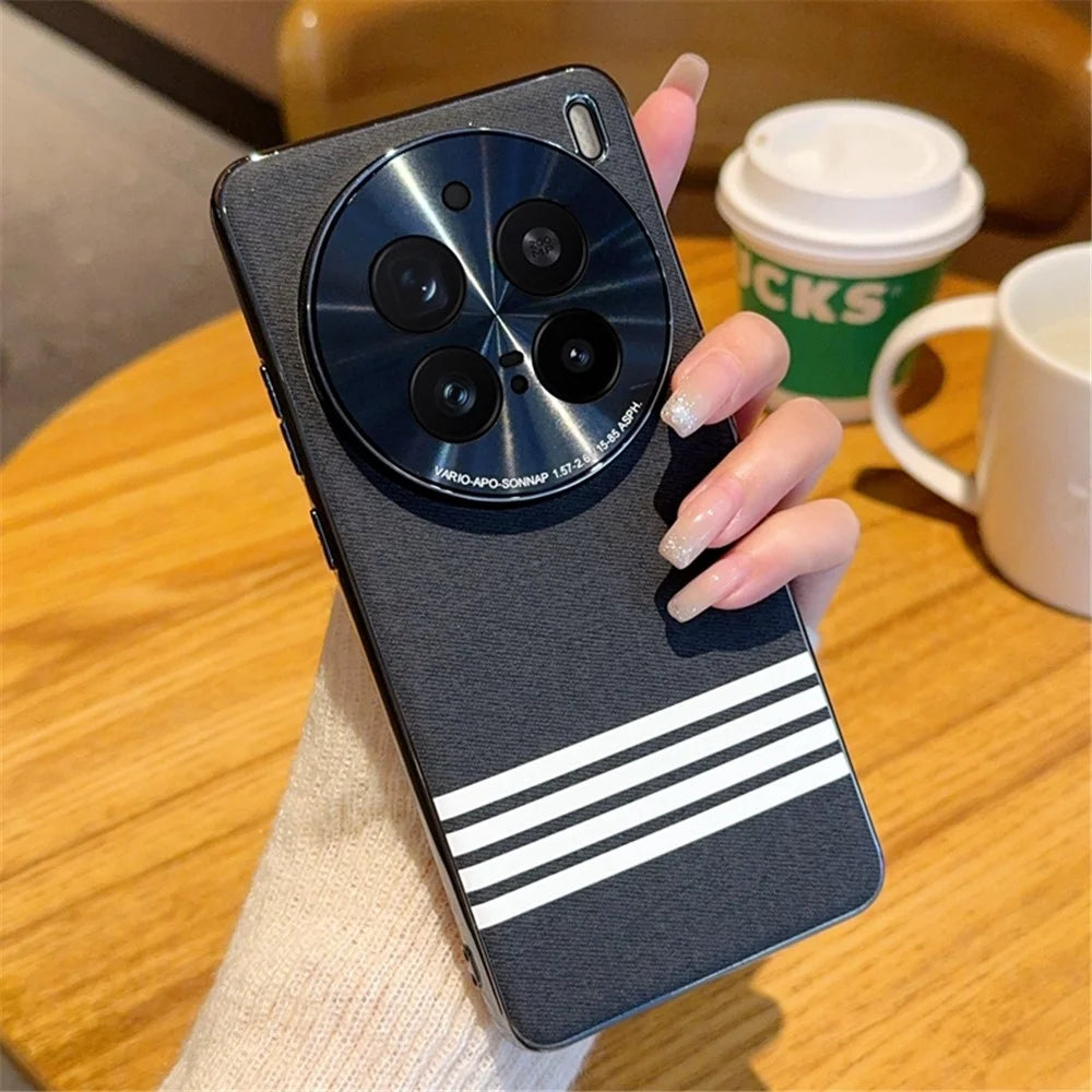 For vivo X200 Pro 5G Case Cloth Texture Four Line Design Electroplating PC + PU Phone Back Cover - Black - 1