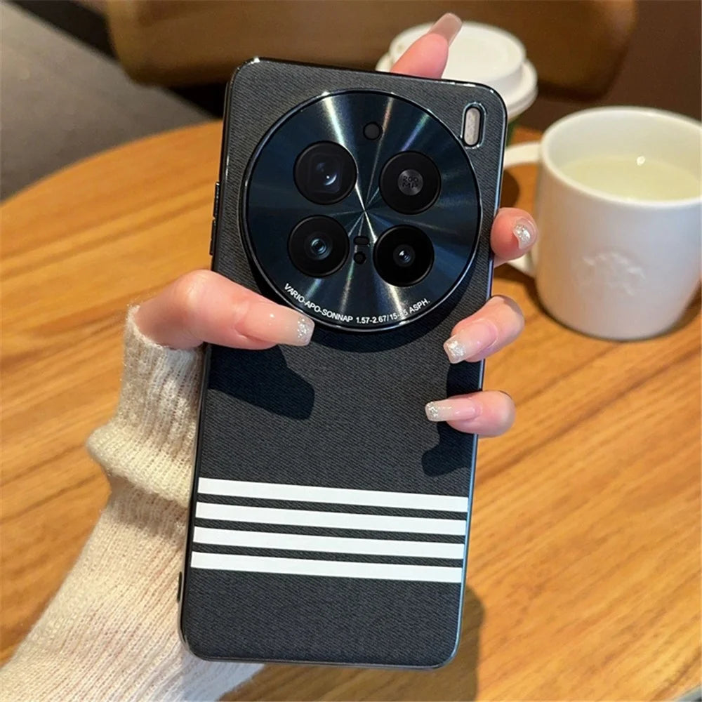 For vivo X200 Pro 5G Case Cloth Texture Four Line Design Electroplating PC + PU Phone Back Cover - Black - 3
