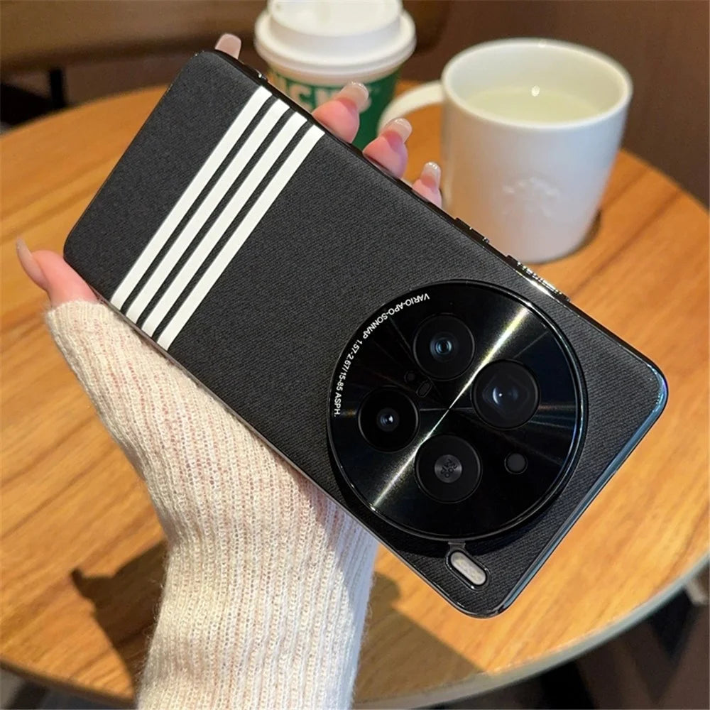 For vivo X200 Pro 5G Case Cloth Texture Four Line Design Electroplating PC + PU Phone Back Cover - Black - 5
