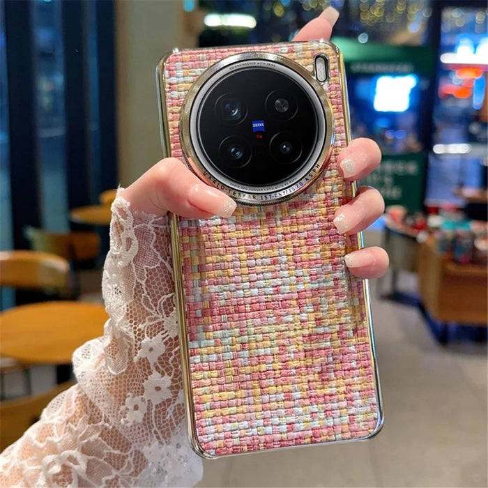 For vivo X200 Pro 5G Case Electroplating Silver Edge Woven Texture PU Leather + PC Phone Cover - Colorful - 1