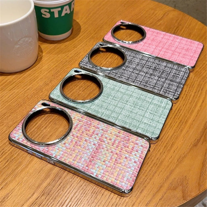 For vivo X200 Pro 5G Case Electroplating Silver Edge Woven Texture PU Leather + PC Phone Cover - Colorful - 4