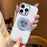For iPhone 16 Pro Max Magnetic Case Rotating Kickstand Gear Stress Relief Leather Phone Back Cover - White - 6