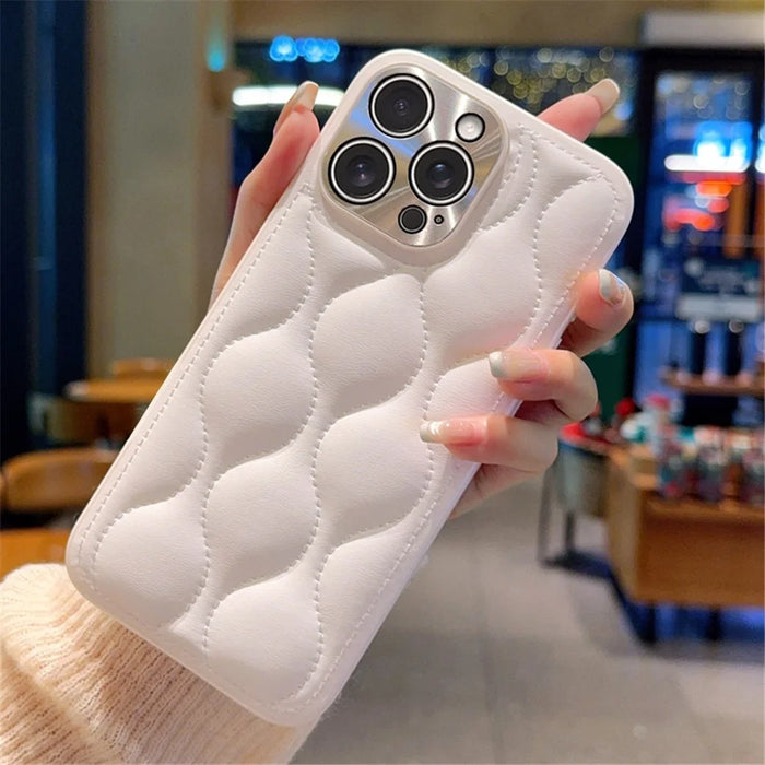 For iPhone 14 Pro Case Creative Chic Gourd Texture Leather + TPU Phone Cover - White - 1