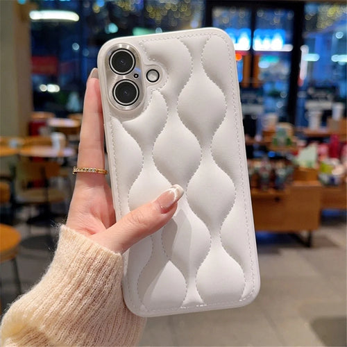 For iPhone 16 Case Creative Chic Gourd Texture Leather + TPU Phone Cover - White - 1