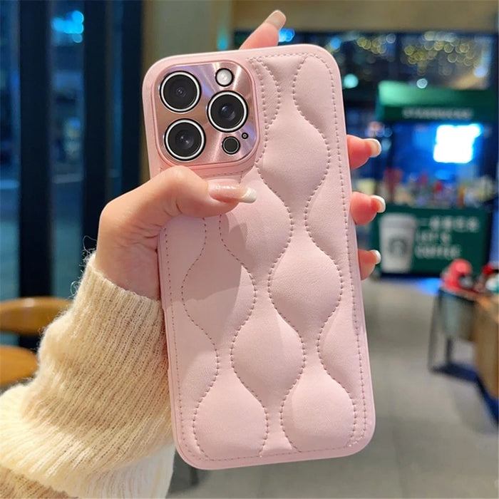 For iPhone 16 Pro Max Case Creative Chic Gourd Texture Leather + TPU Phone Cover - Pink - 1