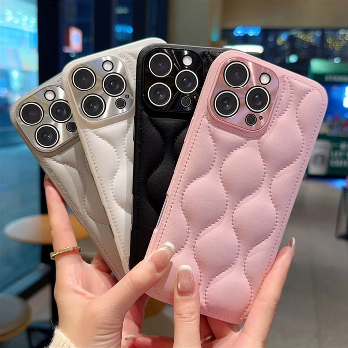For iPhone 16 Pro Max Case Creative Chic Gourd Texture Leather + TPU Phone Cover - Pink - 6