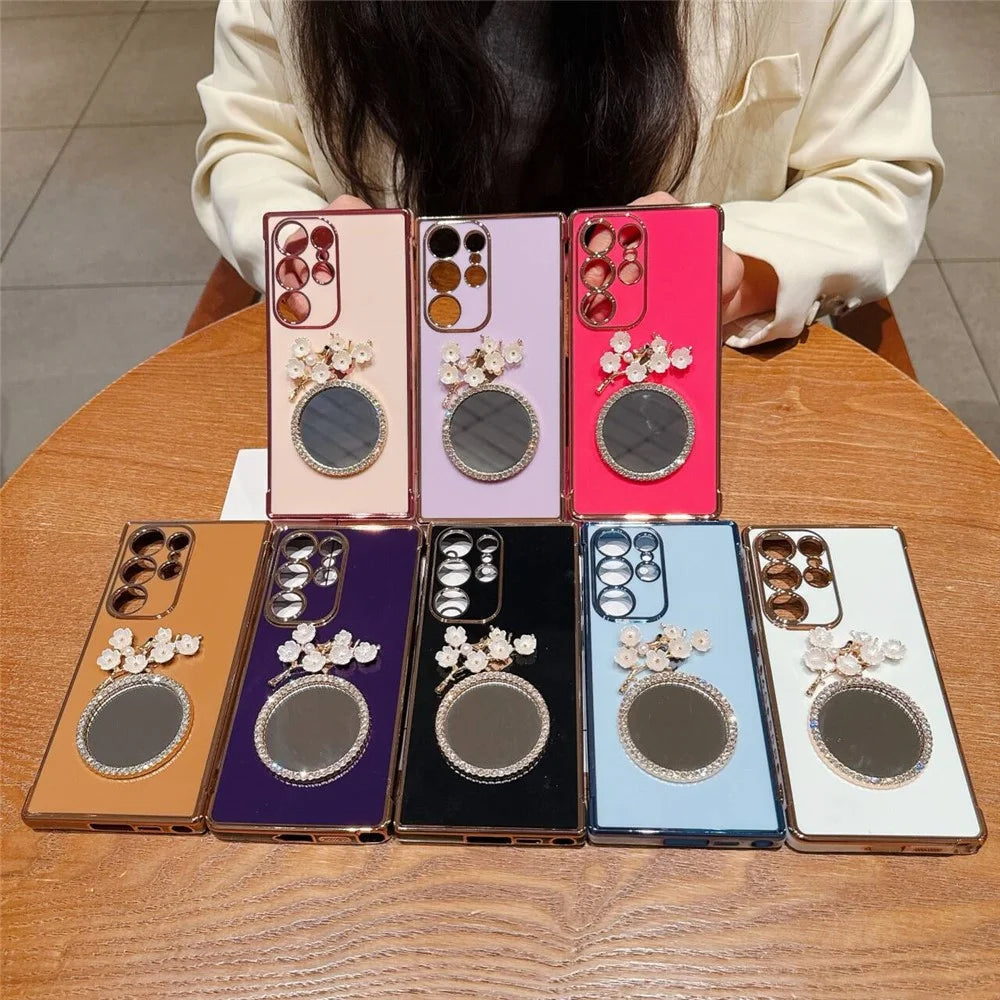 For Samsung Galaxy S24 Ultra Case with Plum Blossom Mirror Electroplating Edge Heart Pattern TPU Phone Cover - Black - 3