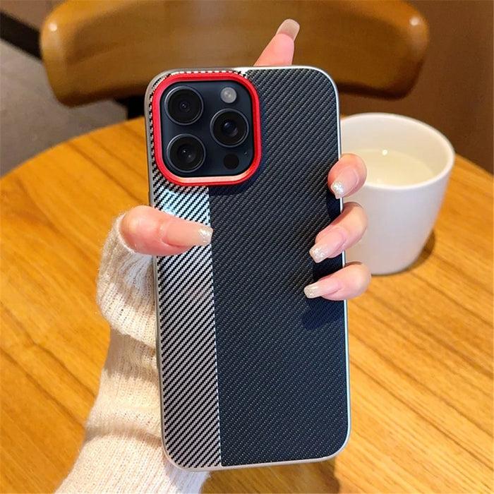 For iPhone 15 Pro Case Camera-Style Carbon Fiber Texture Leather + PC Phone Cover - 3