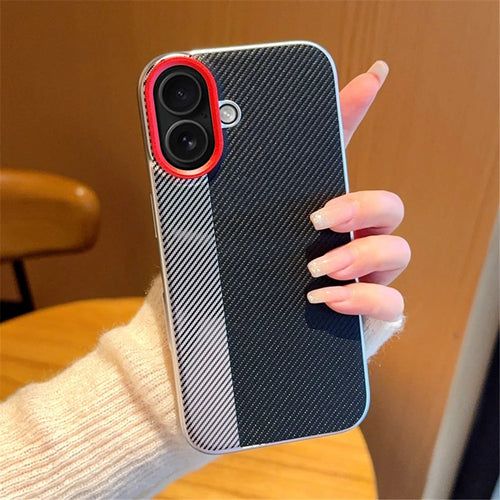 For iPhone 16 Case Camera-Style Carbon Fiber Texture Leather + PC Phone Cover - 1