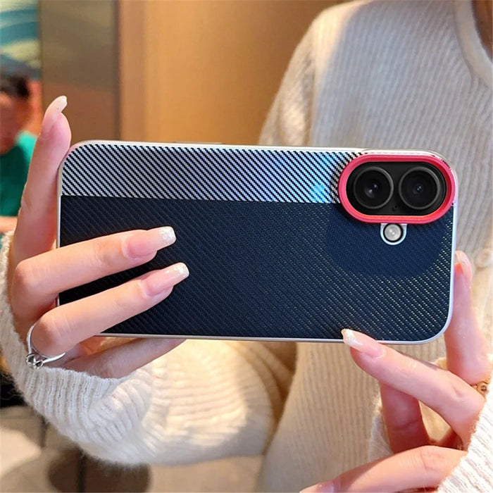 For iPhone 16 Case Camera-Style Carbon Fiber Texture Leather + PC Phone Cover - 3