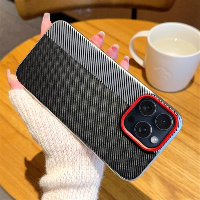 For iPhone 16 Pro Max Case Camera-Style Carbon Fiber Texture Leather + PC Phone Cover - 4