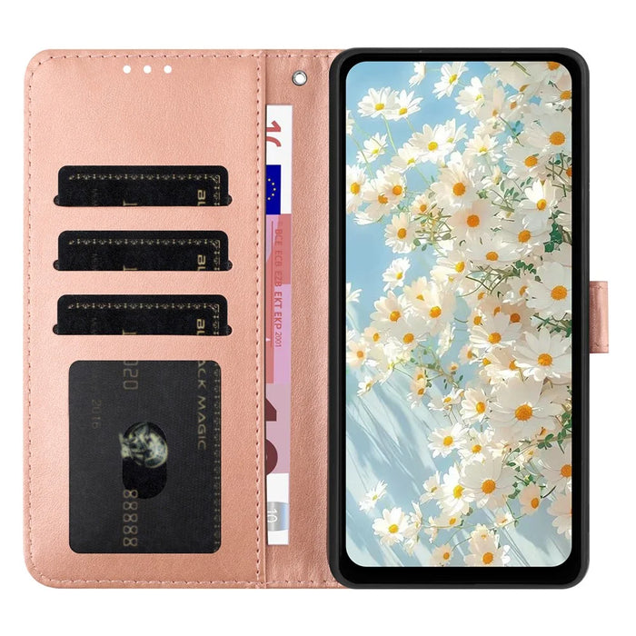 For iPhone 16 Pro Max Leather Case Daisy Imprint Wallet Stand Phone Protective Cover - Rose Gold - 2