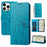 For iPhone 16 Pro Leather Case Daisy Imprint Wallet Stand Phone Protective Cover - Baby Blue - 5