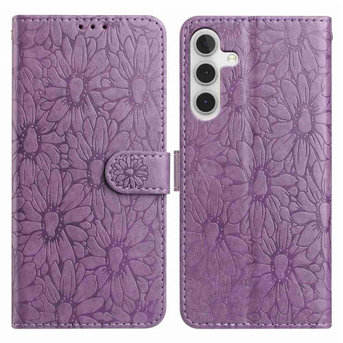 For Samsung Galaxy A56 5G Leather Case Daisy Imprint Wallet Stand Phone Protective Cover - Light Purple - 1