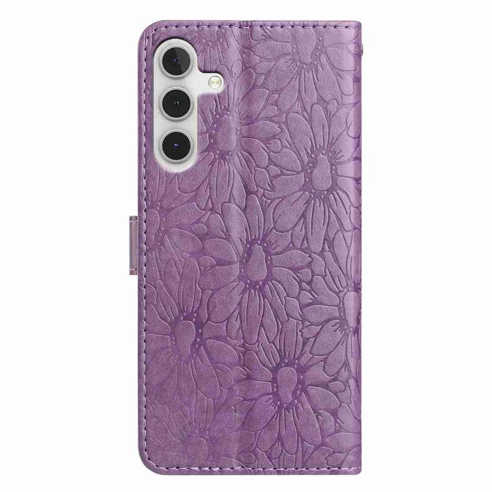 For Samsung Galaxy A56 5G Leather Case Daisy Imprint Wallet Stand Phone Protective Cover - Light Purple - 6