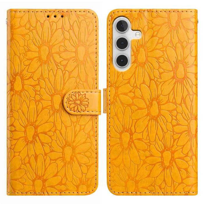 For Samsung Galaxy A36 5G Leather Case Daisy Imprint Wallet Stand Phone Protective Cover - Yellow - 1