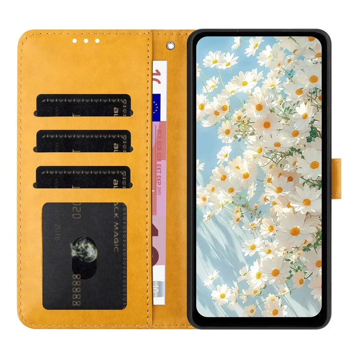 For Samsung Galaxy A36 5G Leather Case Daisy Imprint Wallet Stand Phone Protective Cover - Yellow - 2