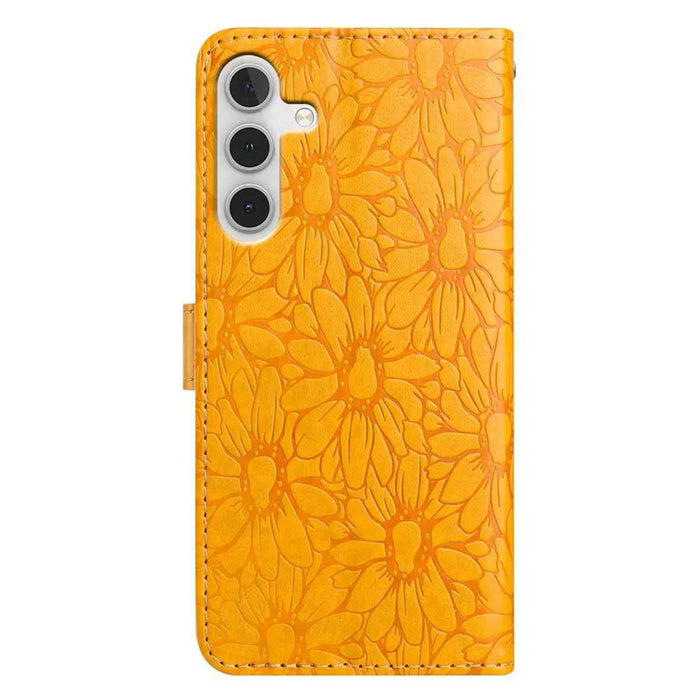 For Samsung Galaxy A36 5G Leather Case Daisy Imprint Wallet Stand Phone Protective Cover - Yellow - 6