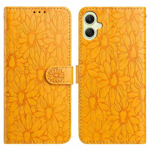 For Samsung Galaxy A08 5G / A08 4G / A07 4G / A06 4G / A06 5G Leather Case Daisy Imprint Wallet Stand Phone Protective Cover - Yellow - 1