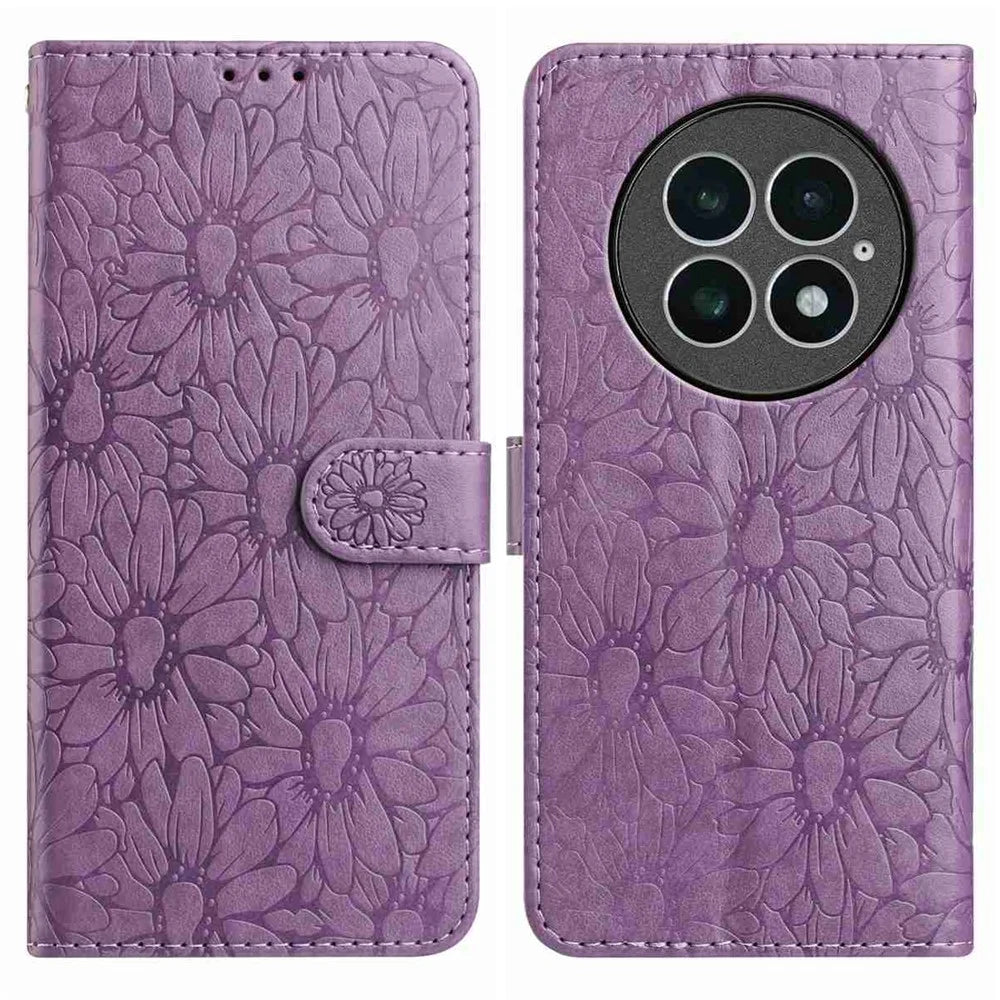 For OnePlus 13 Leather Case Daisy Imprint Wallet Stand Phone Protective Cover - Light Purple - 1