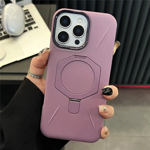 For iPhone 16 Pro Max Magnetic Case TPU + PC Rhombus Kickstand Phone Back Cover - Purple - 1